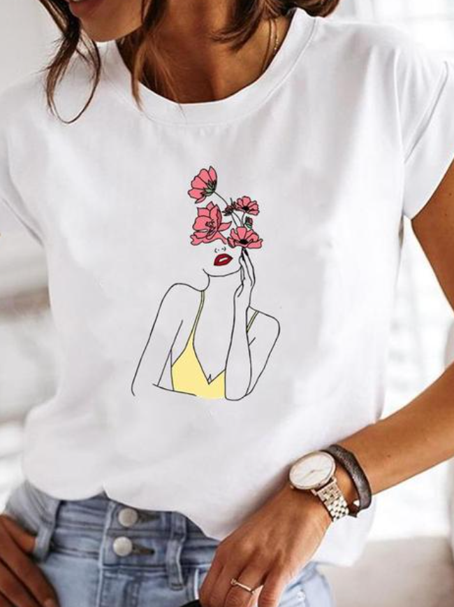 Anora | Women's Heart Print Crew Neck Short Sleeve Tee