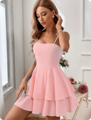 Caia | Women's Square Neck Tiered Ruffle Mini Dress