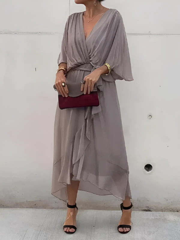 Lavinia | Women's V-Neck Flutter Sleeve Tie Waist Midi Dress
