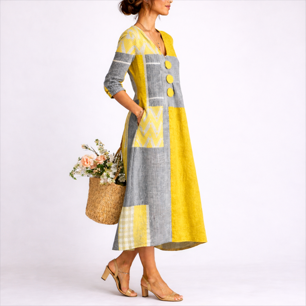 Priscilla | Women's Patchwork V-Neck Midi Dress