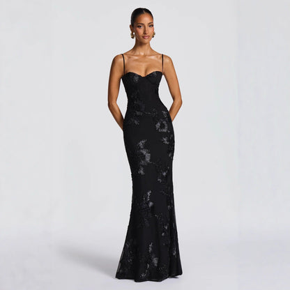 Aelara | Women's Floral Embellished Maxi Wedding Guest Dress