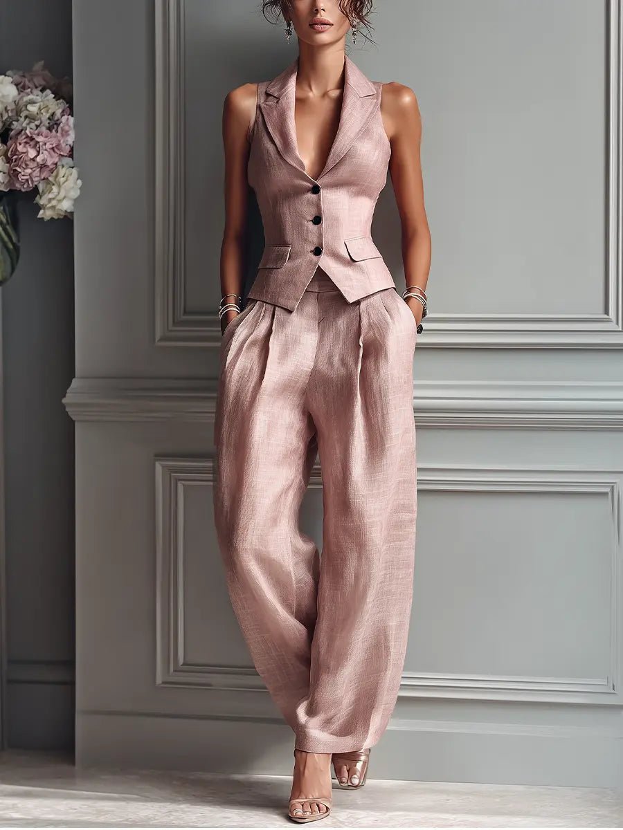 Anneliese | Women's Sleeveless Vest Wide Leg Pants Set