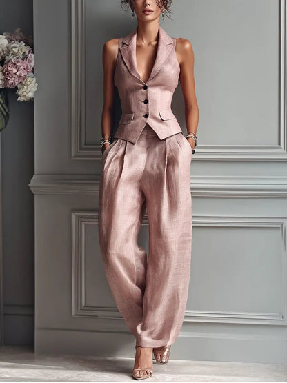 Anneliese | Women's Sleeveless Vest Wide Leg Pants Set