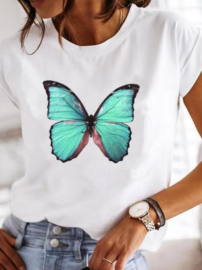 Anora | Women's Heart Print Crew Neck Short Sleeve Tee
