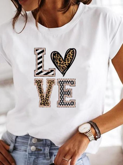 Anora | Women's Heart Print Crew Neck Short Sleeve Tee