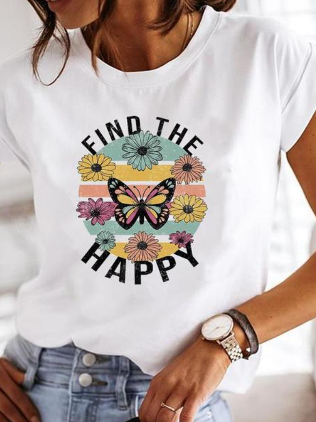 Anora | Women's Heart Print Crew Neck Short Sleeve Tee