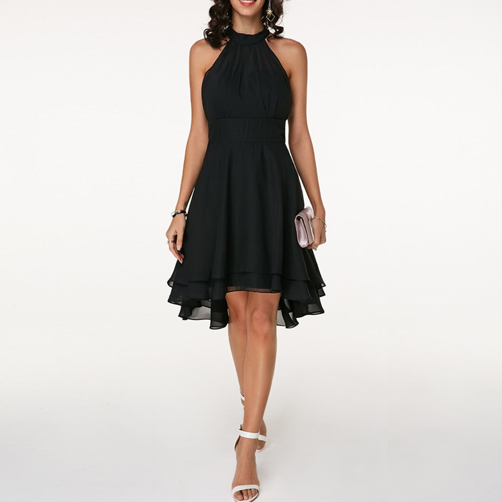 Aveline | Women's Halter Neck Tiered Ruffle Mini Dress