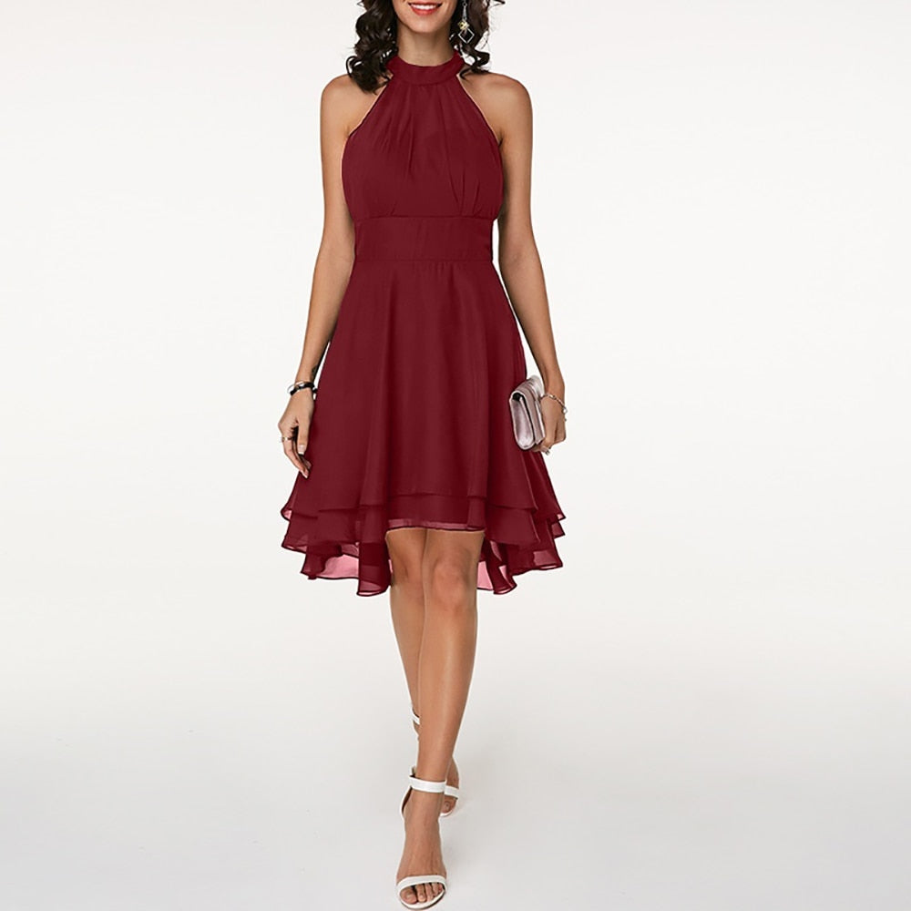 Aveline | Women's Halter Neck Tiered Ruffle Mini Dress