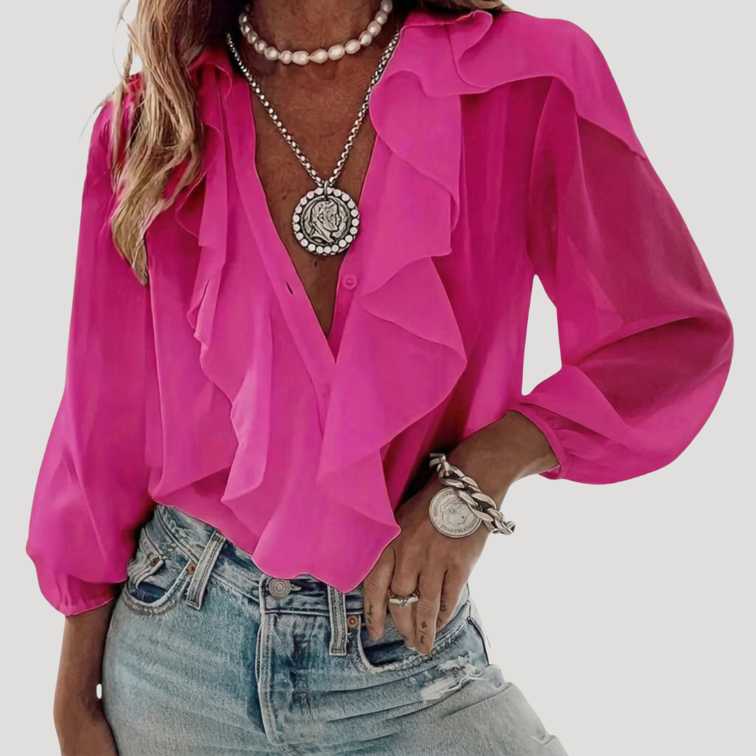 Beatrice | Women's Ruffle Front V-Neck Long Sleeve Blouse