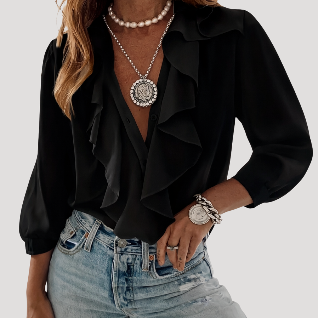 Beatrice | Women's Ruffle Front V-Neck Long Sleeve Blouse