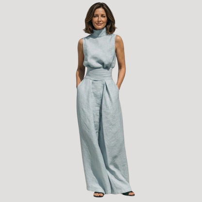 Briana | Women's Mock Neck Sleeveless Wide Leg Trouser Set