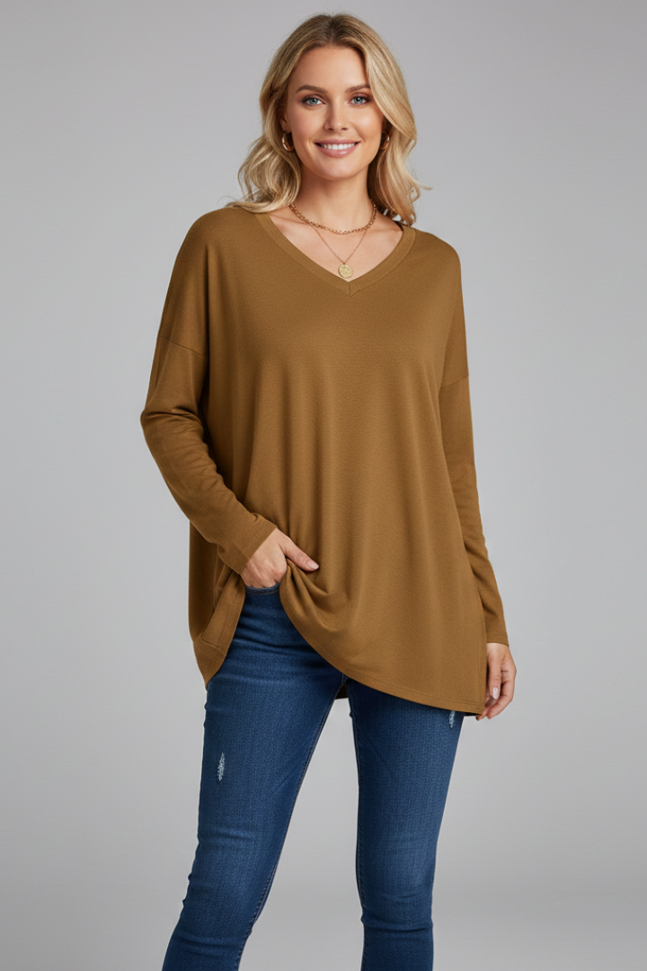 Brixton | Women's V Neck Relaxed Fit Long Sleeve Top