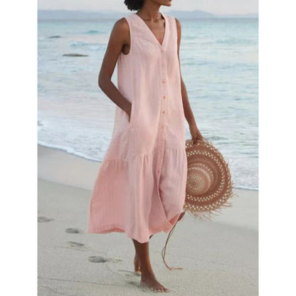 Calinda | Women's Sleeveless Button Front Midi Dress