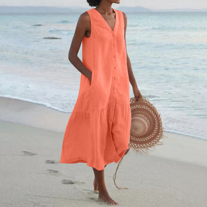 Calinda | Women's Sleeveless Button Front Midi Dress