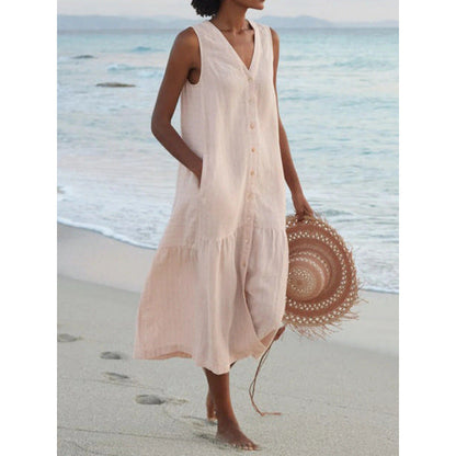 Calinda | Women's Sleeveless Button Front Midi Dress