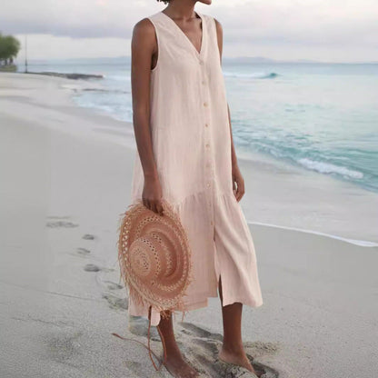Calinda | Women's Sleeveless Button Front Midi Dress