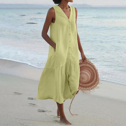 Calinda | Women's Sleeveless Button Front Midi Dress