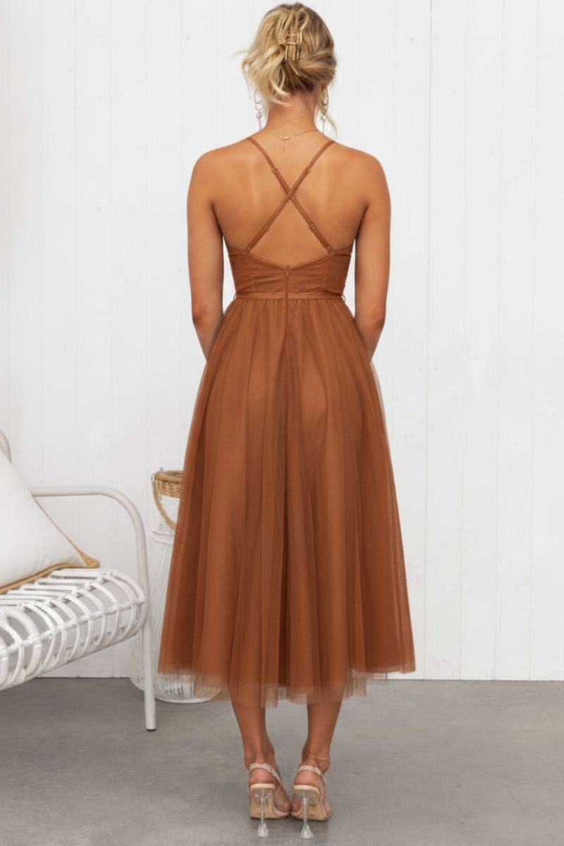 Calliope | Women's Corset Bodice Tulle Midi Dress