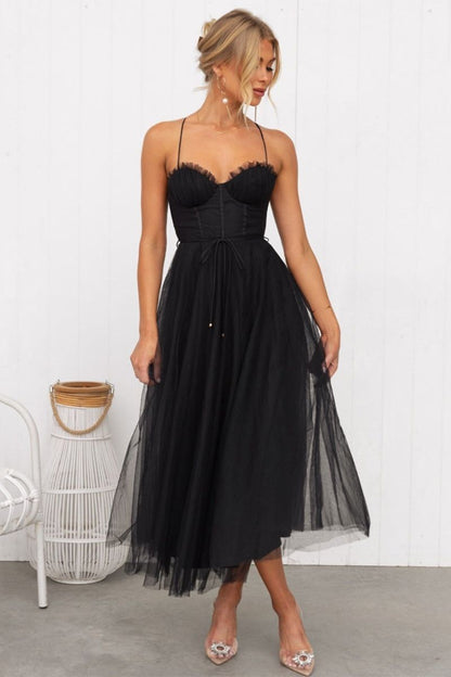 Calliope | Women's Corset Bodice Tulle Midi Dress