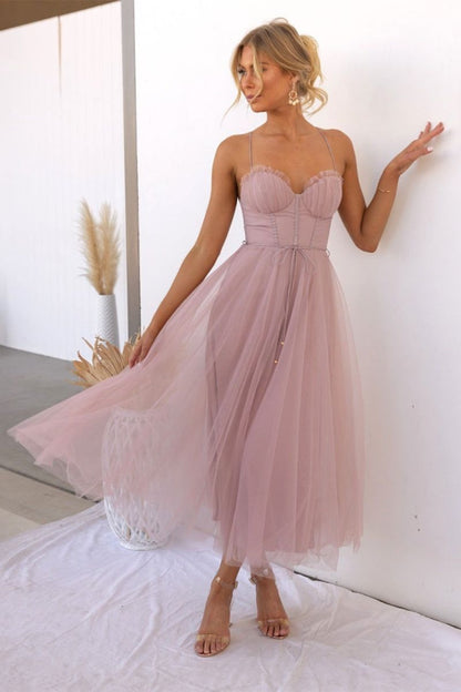 Calliope | Women's Corset Bodice Tulle Midi Dress