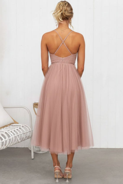 Calliope | Women's Corset Bodice Tulle Midi Dress