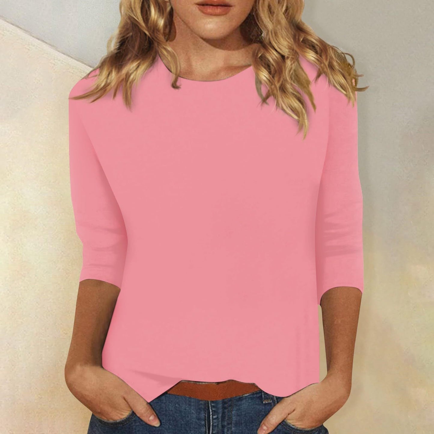 Corinna | Women's Crew Neck 3/4 Sleeve Solid Top