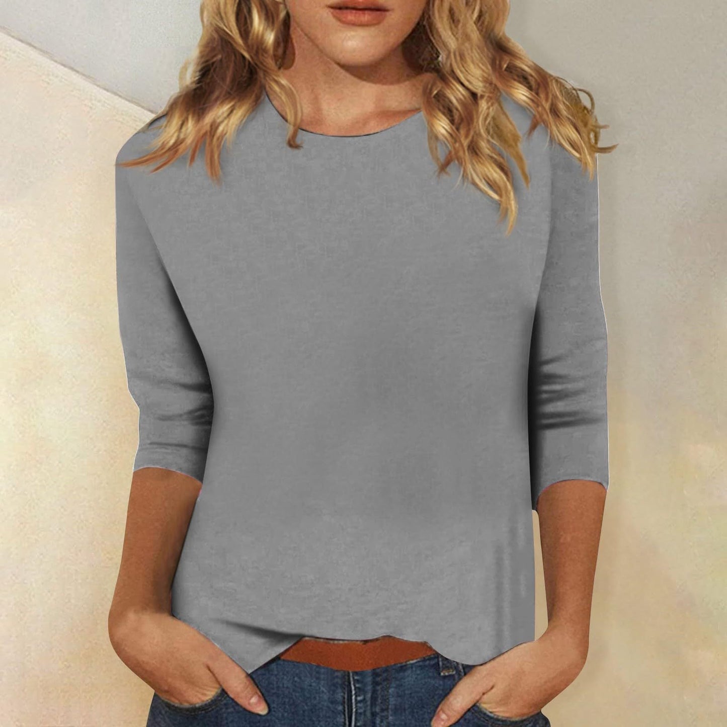 Corinna | Women's Crew Neck 3/4 Sleeve Solid Top