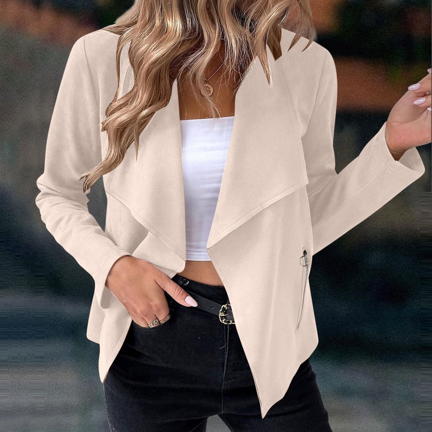Darienne | Women's Waterfall Collar Open Front Cropped Jacket