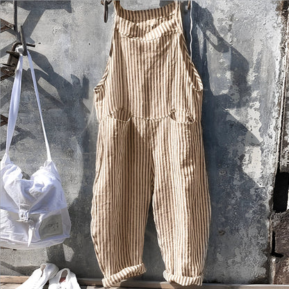 Darya | Women's Striped Bib Overalls with Pockets