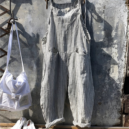 Darya | Women's Striped Bib Overalls with Pockets