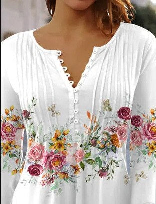 Linnea | Women's Floral Long Sleeve Henley Blouse