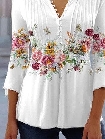Linnea | Women's Floral Long Sleeve Henley Blouse