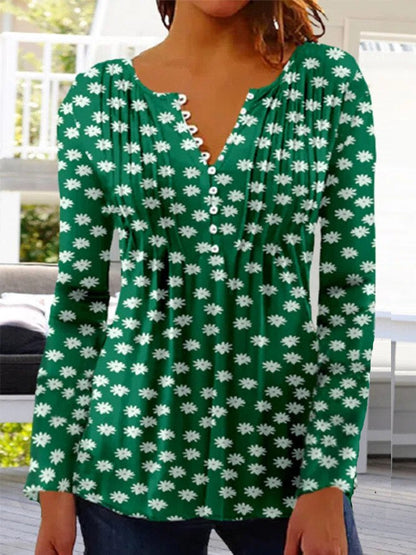 Linnea | Women's Floral Long Sleeve Henley Blouse