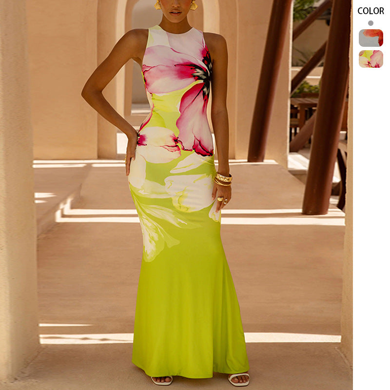 Léonie | Women's Floral Sleeveless Fitted Maxi Dress