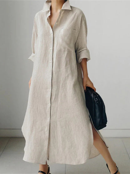 Ravenna | Women's Collared Button Down Midi Shirt Dress