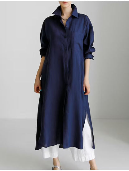Ravenna | Women's Collared Button Down Midi Shirt Dress