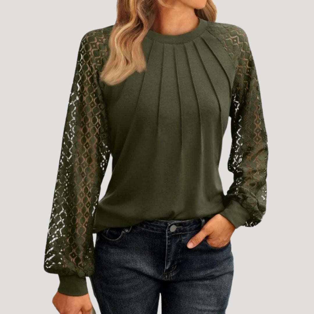 Roswyn | Women's Round Neck Lace Sleeve Blouse