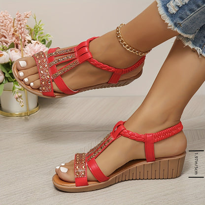 Tamara | Women's Rhinestone T-Strap Wedge Sandal