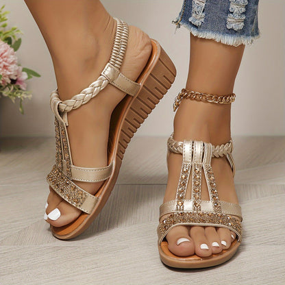 Tamara | Women's Rhinestone T-Strap Wedge Sandal