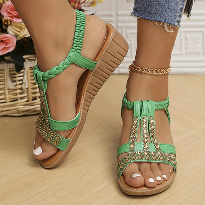 Tamara | Women's Rhinestone T-Strap Wedge Sandal