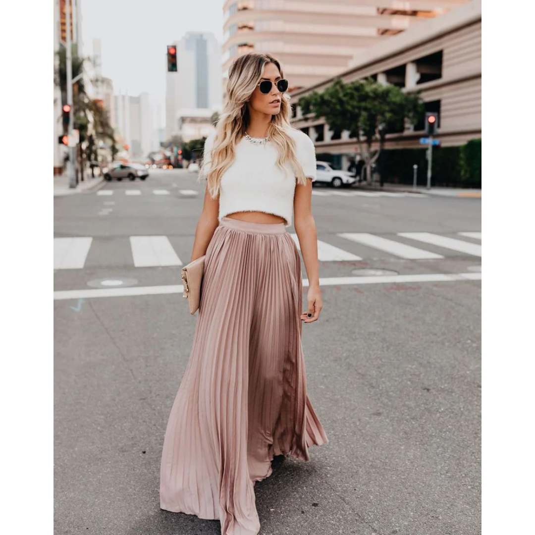 Thessamine | Women's High Waist Pleated Maxi Skirt