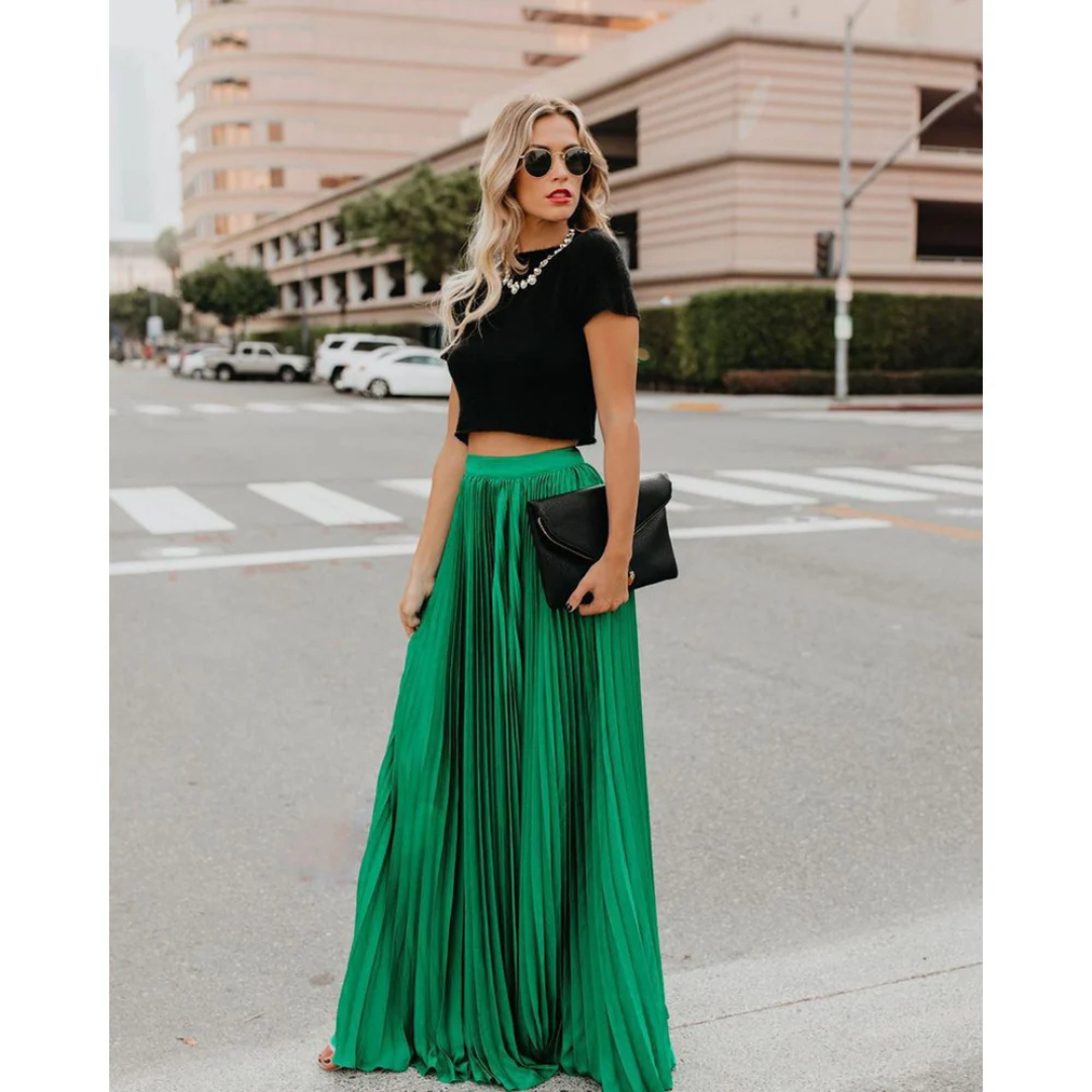 Thessamine | Women's High Waist Pleated Maxi Skirt