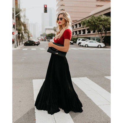 Thessamine | Women's High Waist Pleated Maxi Skirt
