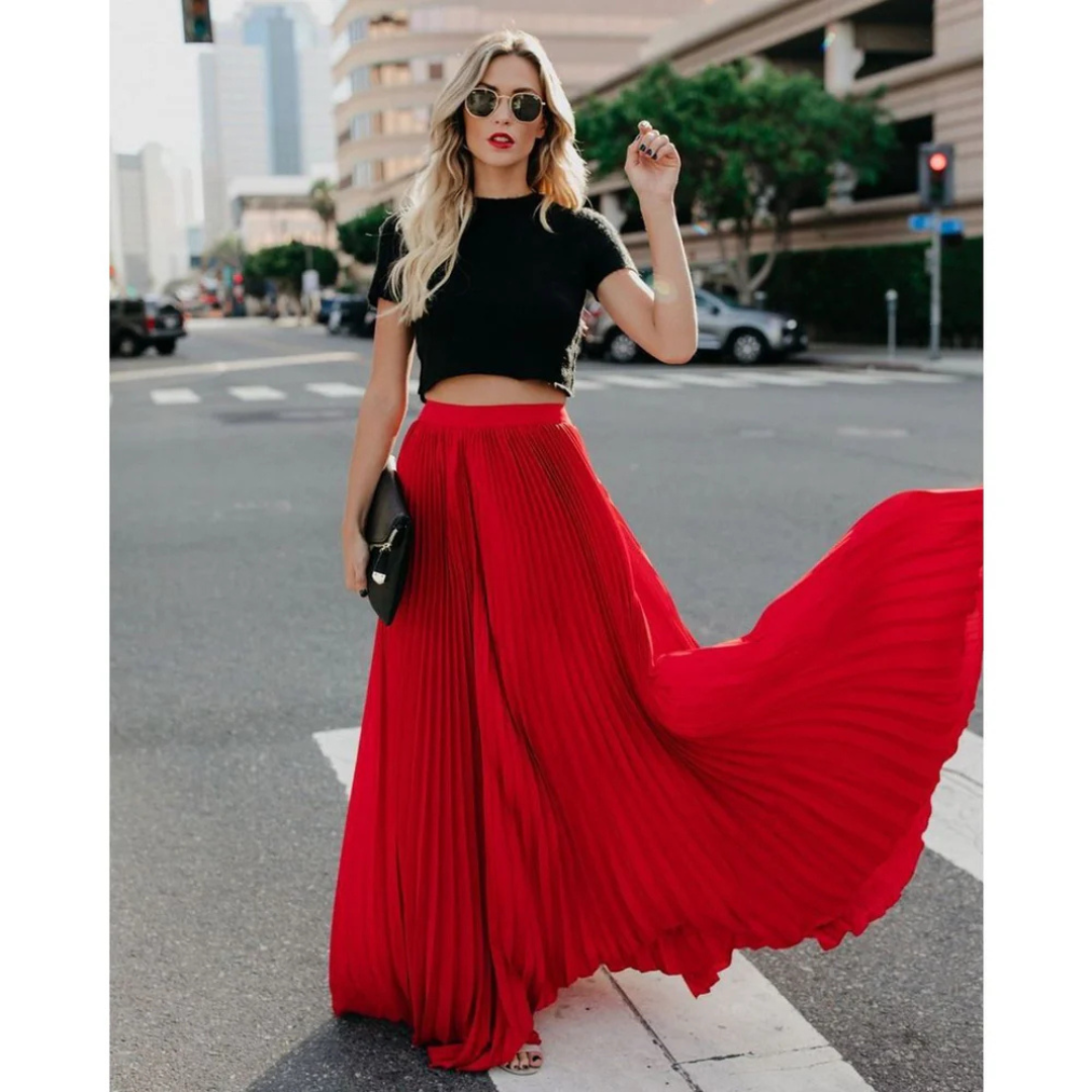 Thessamine | Women's High Waist Pleated Maxi Skirt