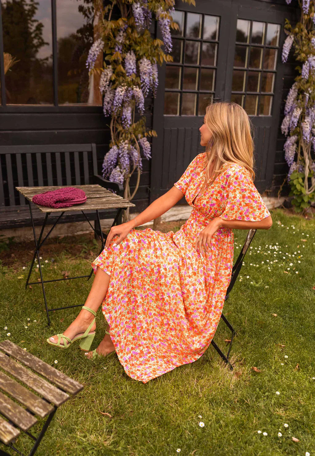 Tova | Women's V-Neck Floral Short Sleeve Maxi Dress