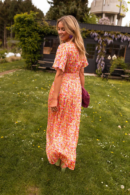 Tova | Women's V-Neck Floral Short Sleeve Maxi Dress