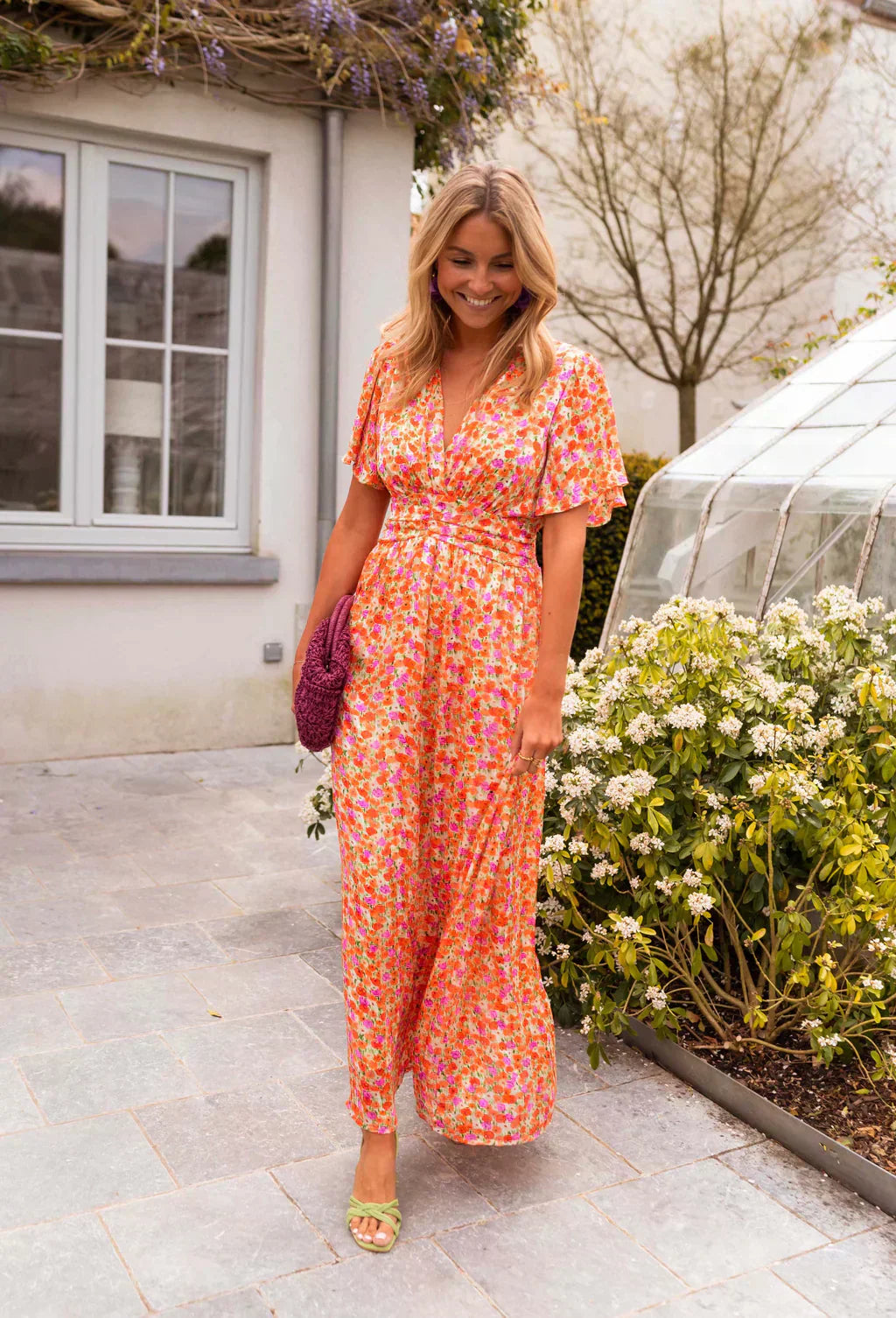 Tova | Women's V-Neck Floral Short Sleeve Maxi Dress