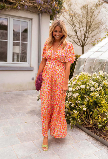 Tova | Women's V-Neck Floral Short Sleeve Maxi Dress