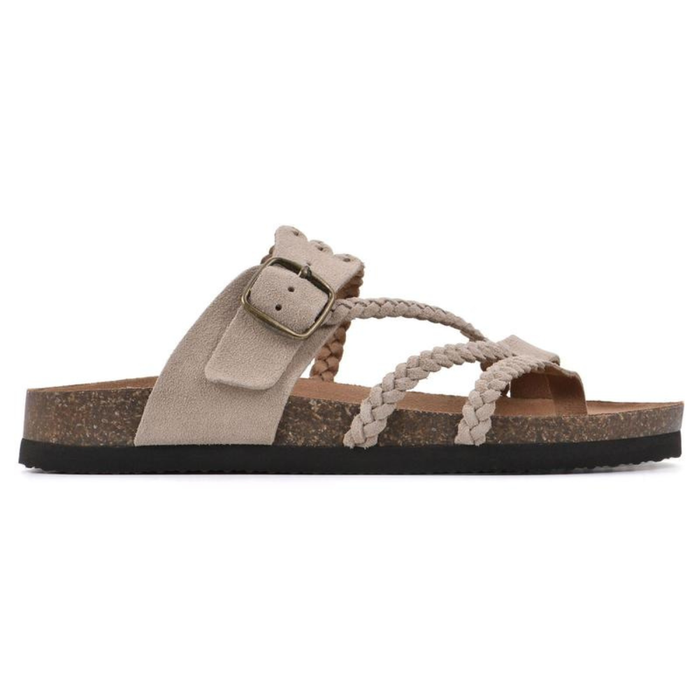 Vellara | Women's Braided Strap Big Buckle Cork Footbed Sandal