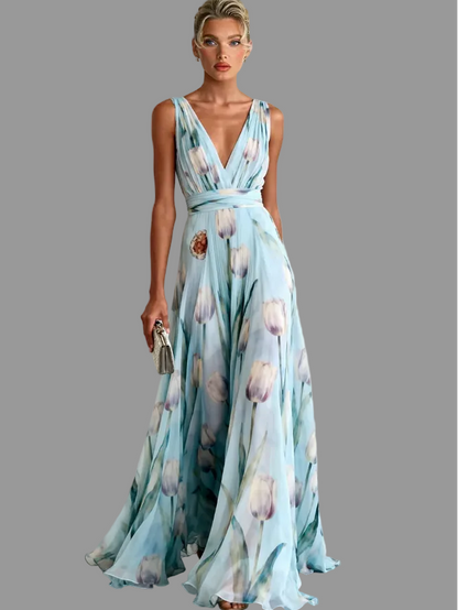 Vespera | Women's Floral Sleeveless Summer Maxi Dress